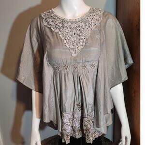 Lagenlook Boho Embroidered Hanky Hem Layered Blouse Womens S Indie Festival Top